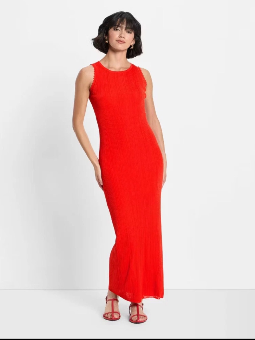 Future Collective orange Plisse Knit Halter Maxi Dress Sleeveless Womens Small.